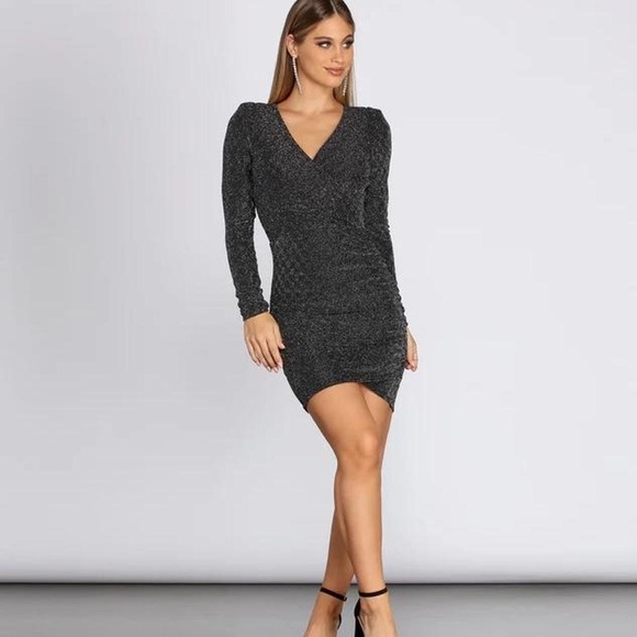Shoulder pad 90 sparkles glitter girl mini dress bodycon goin out formal fashion - Picture 5 of 14